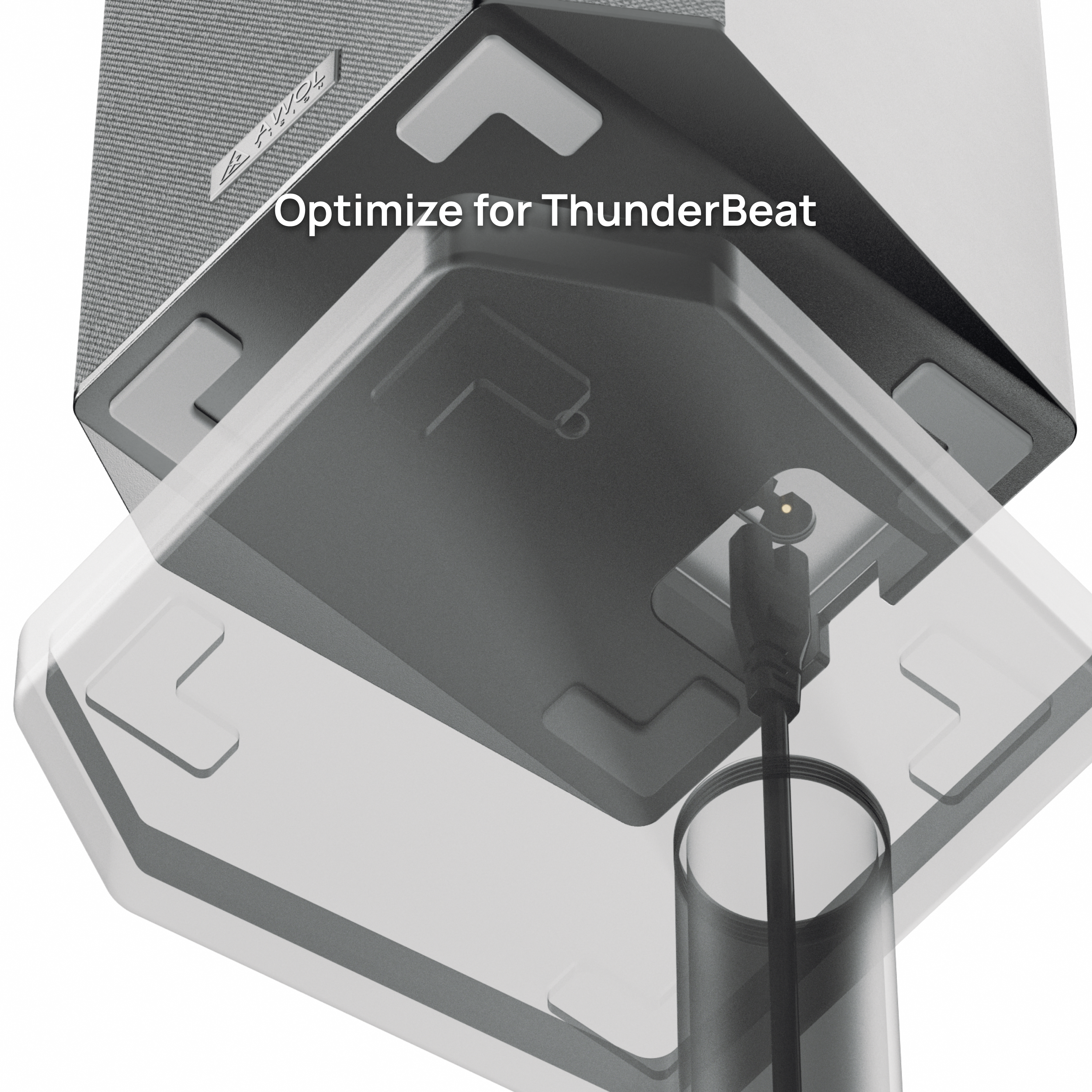 Close-up of AWOL ThunderBeat floor speaker stand cable management design for clean, organized setup.