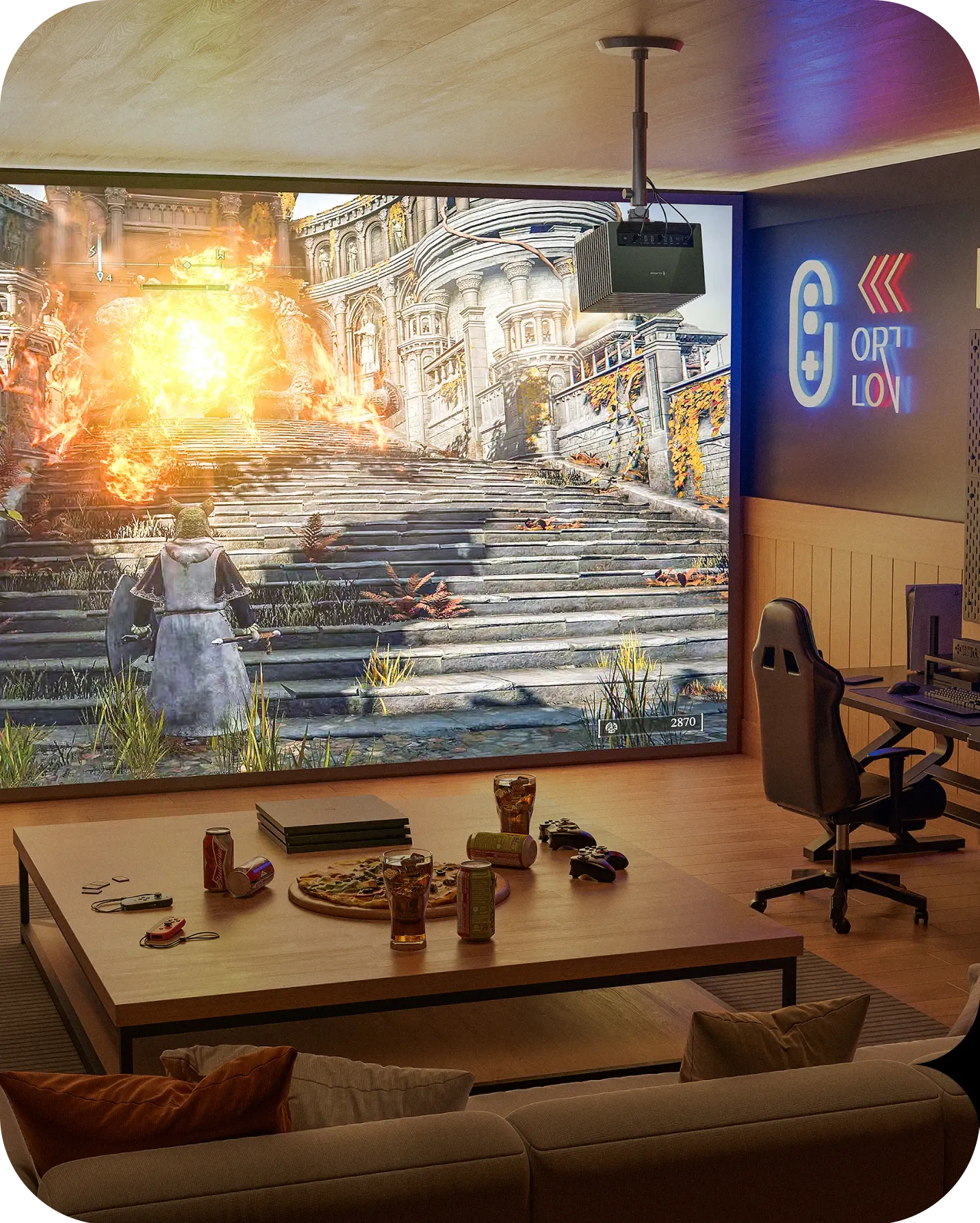 Valerion VisionMaster Pro2 home cinema system delivering next-level gaming experience.