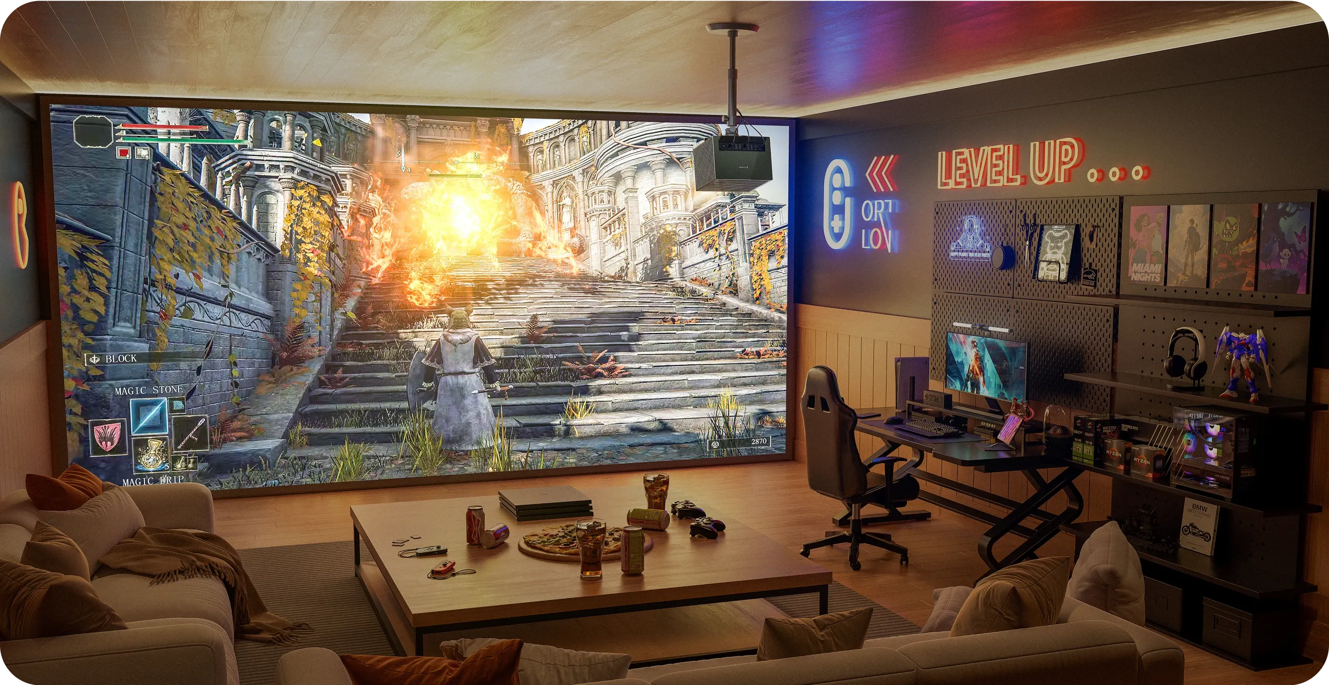 Valerion VisionMaster Pro2 home cinema system delivering next-level gaming experience.
