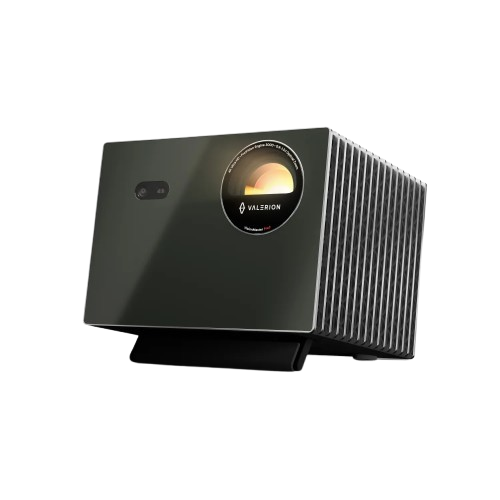 Valerion VisionMaster Pro2 4K HDR IMAX Enhanced long throw projector with sleek dark chassis on display.