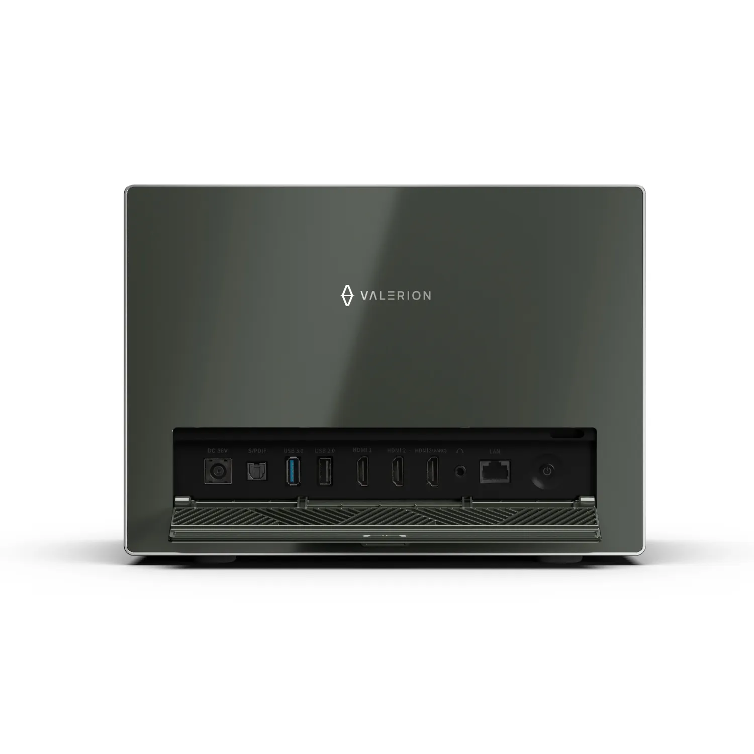 Rear view of Valerion VisionMaster Pro2 4K HDR IMAX Enhanced long throw projector showing HDMI, USB and LAN connection ports.